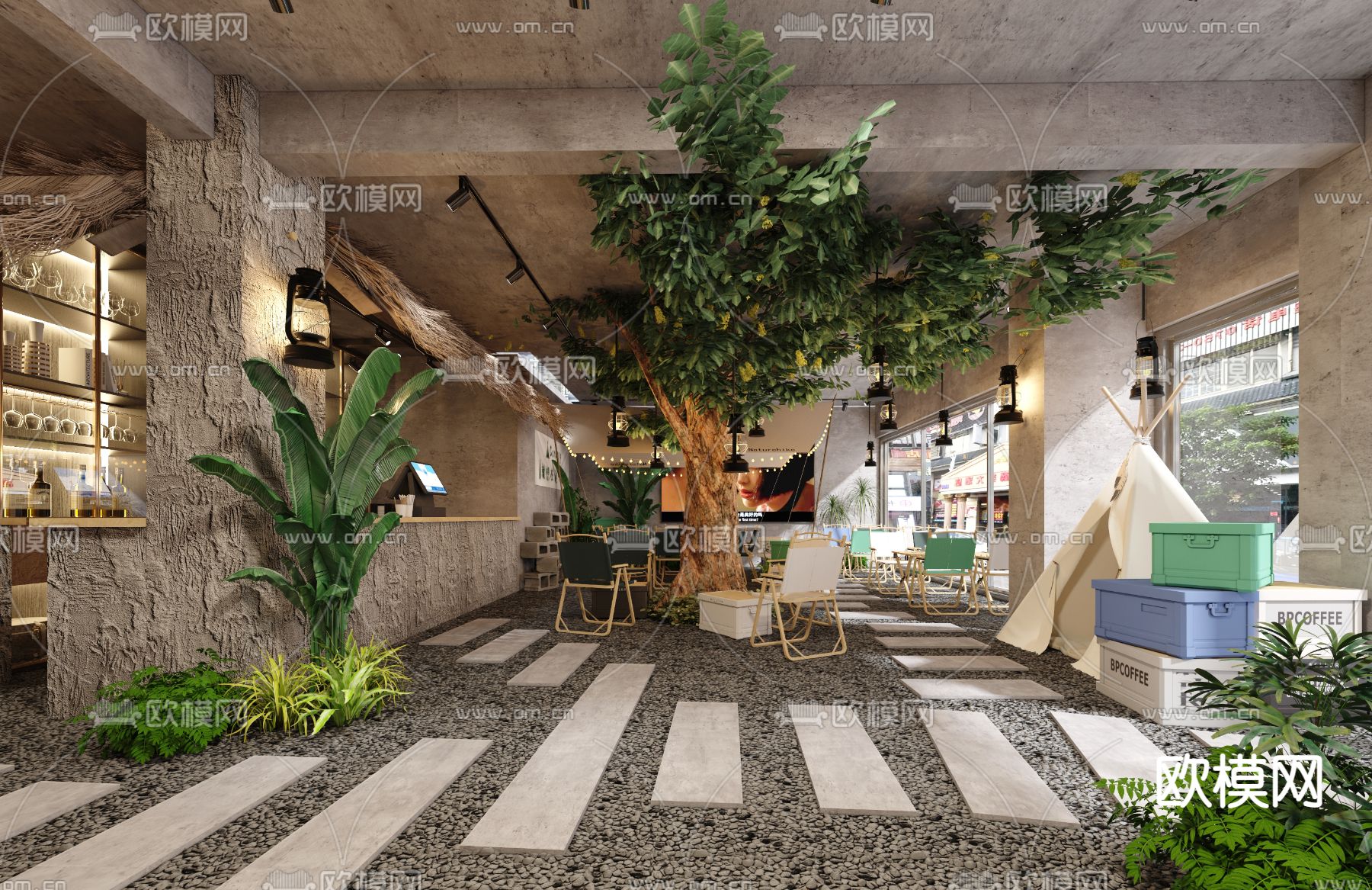 自然风咖啡厅3d模型下载（渲染图1）