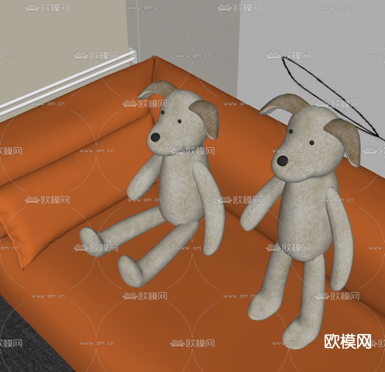 狗狗抱枕 小狗玩偶su模型下载（渲染图2）