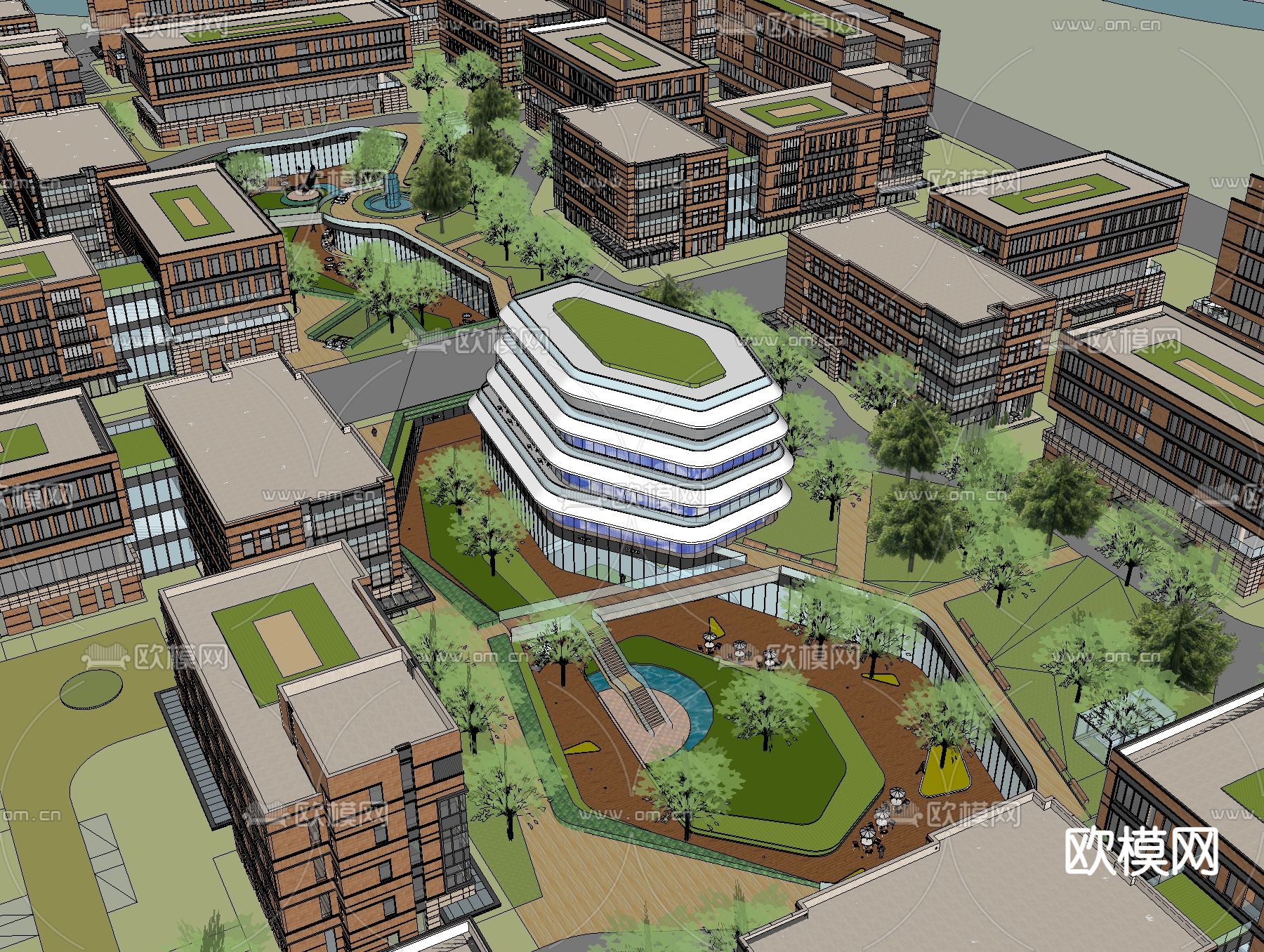 现代办公产业园鸟瞰su模型下载（渲染图4）