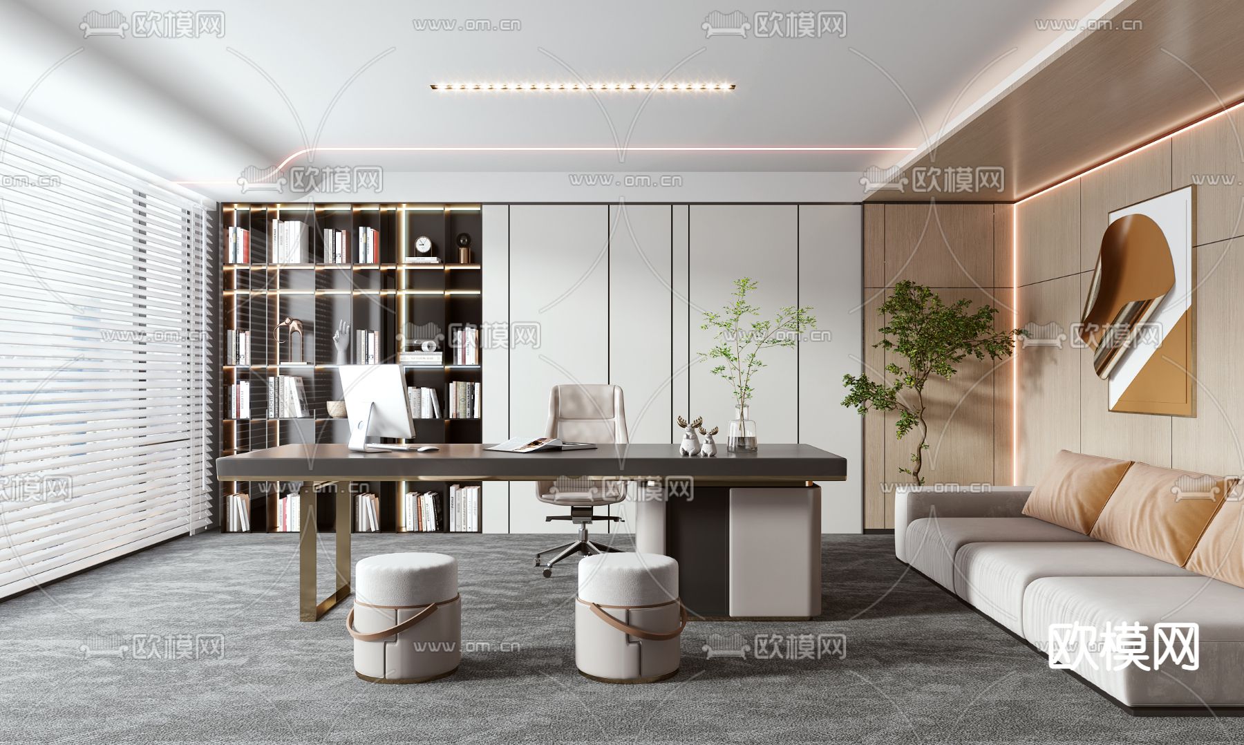 轻奢书房3d模型下载