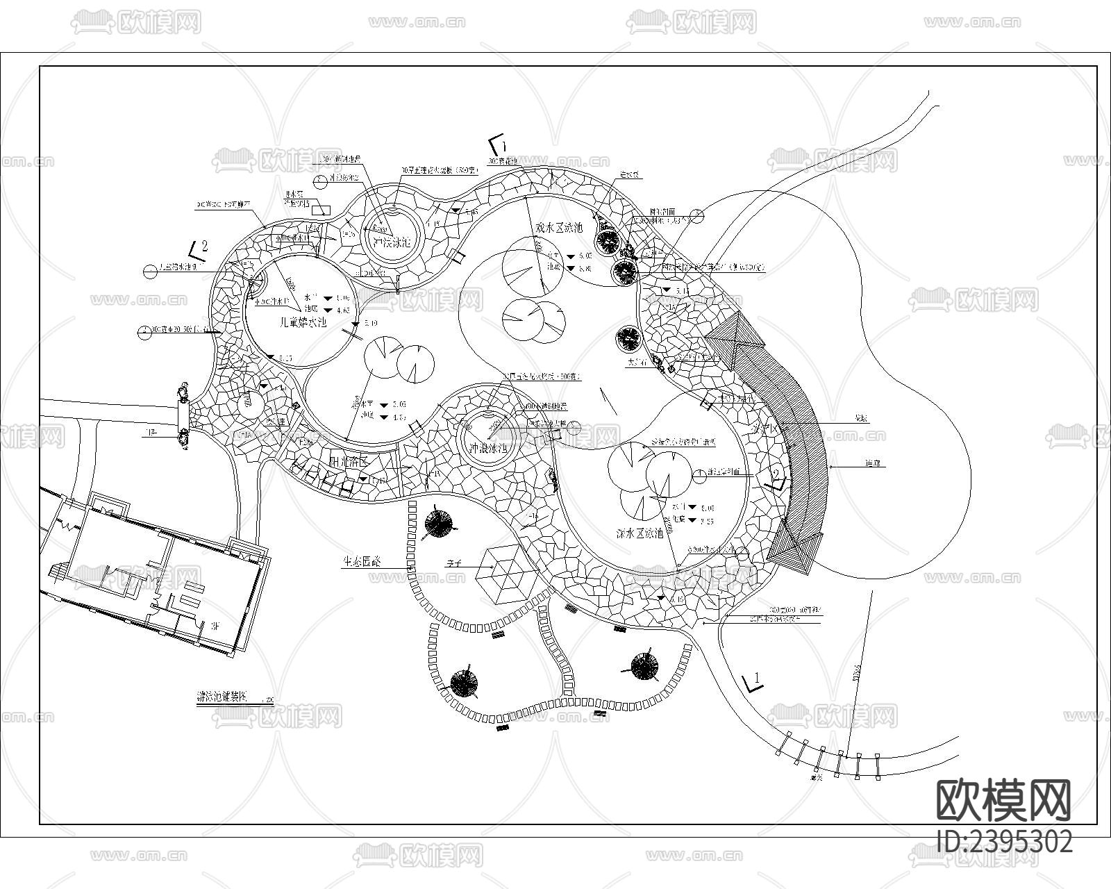 度假村游泳池节点大样下载（渲染图2）