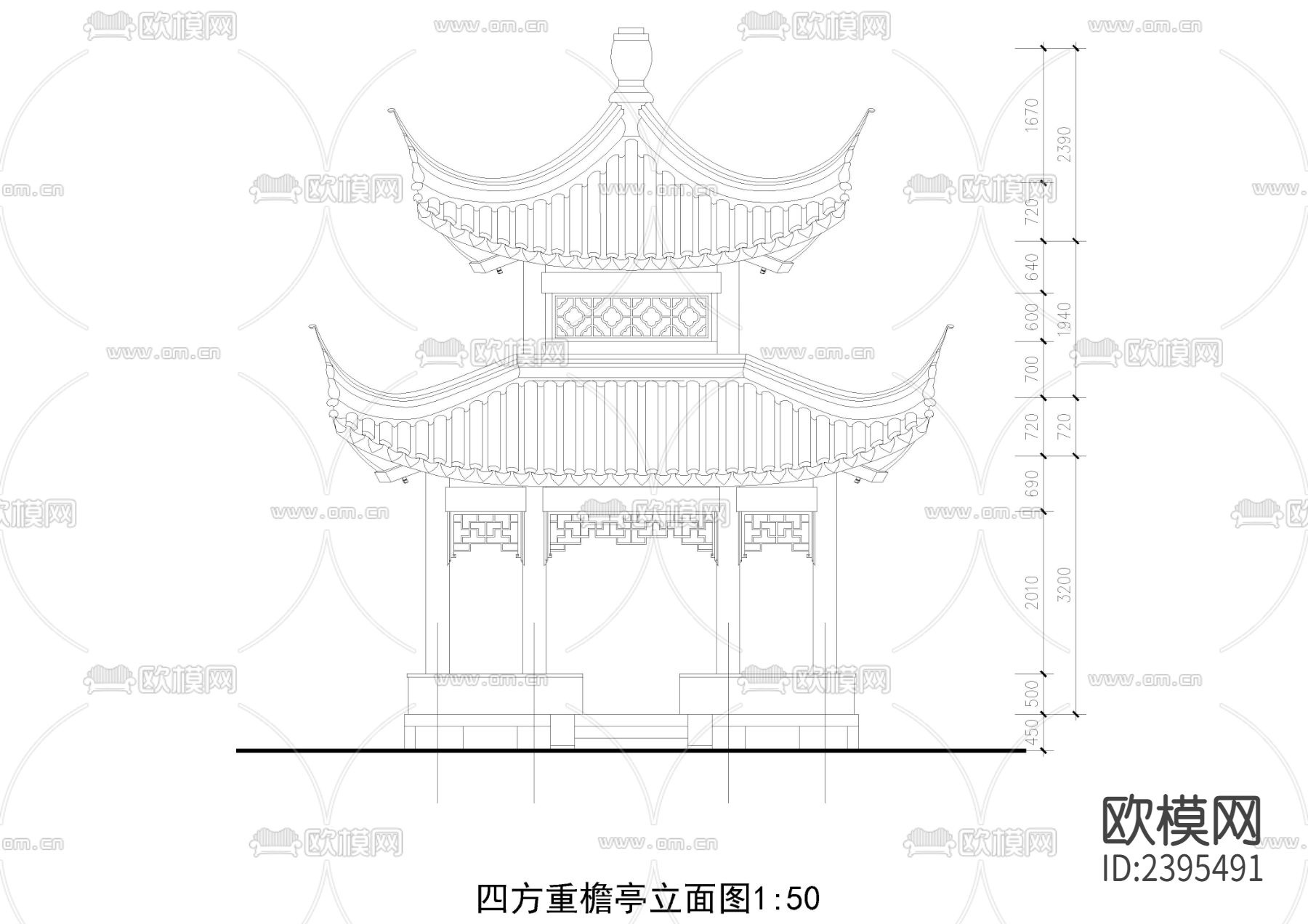 四方重檐亭CAD节点大样下载（渲染图2）