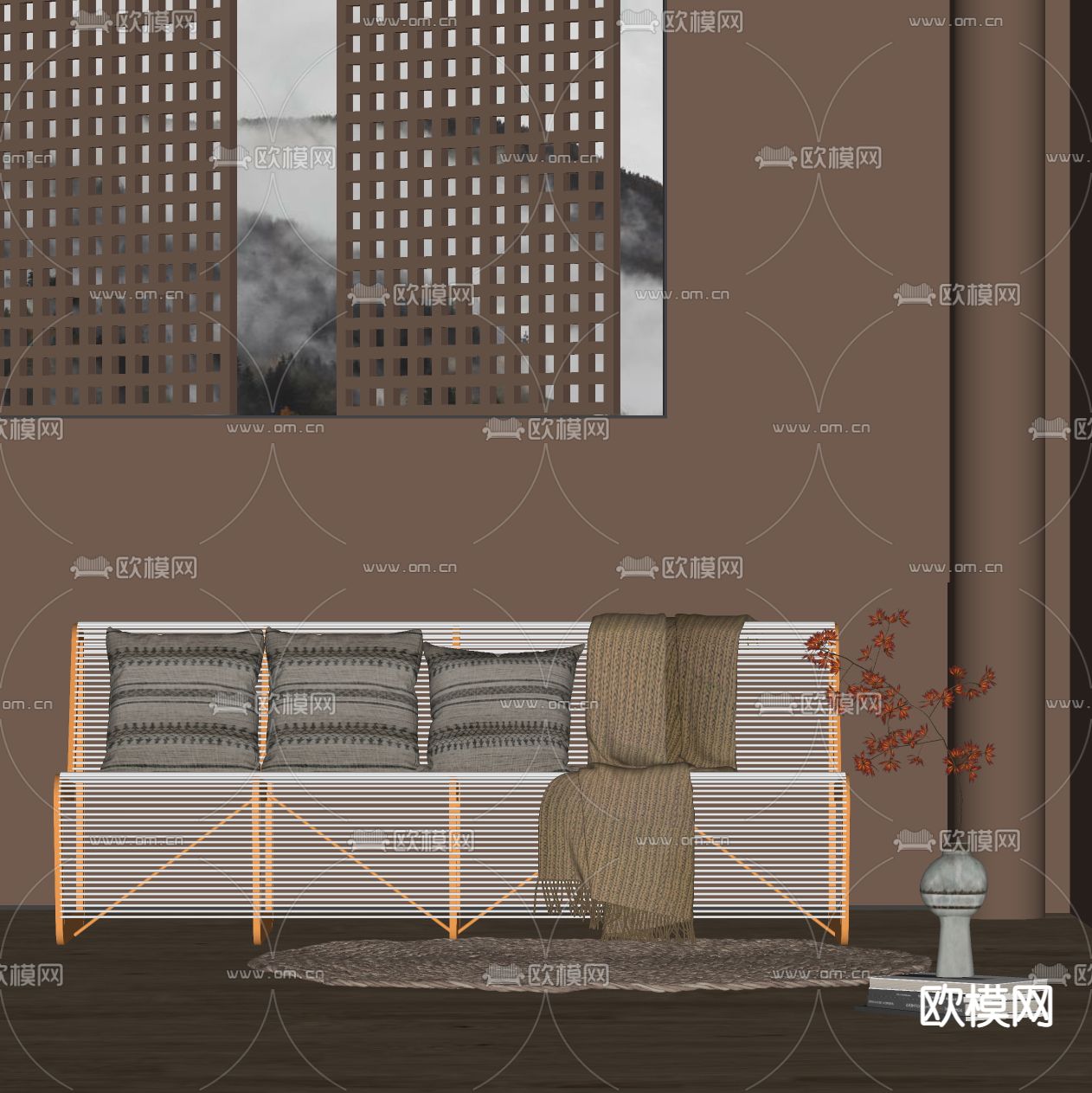 金属长椅 户外长椅su模型下载（渲染图2）