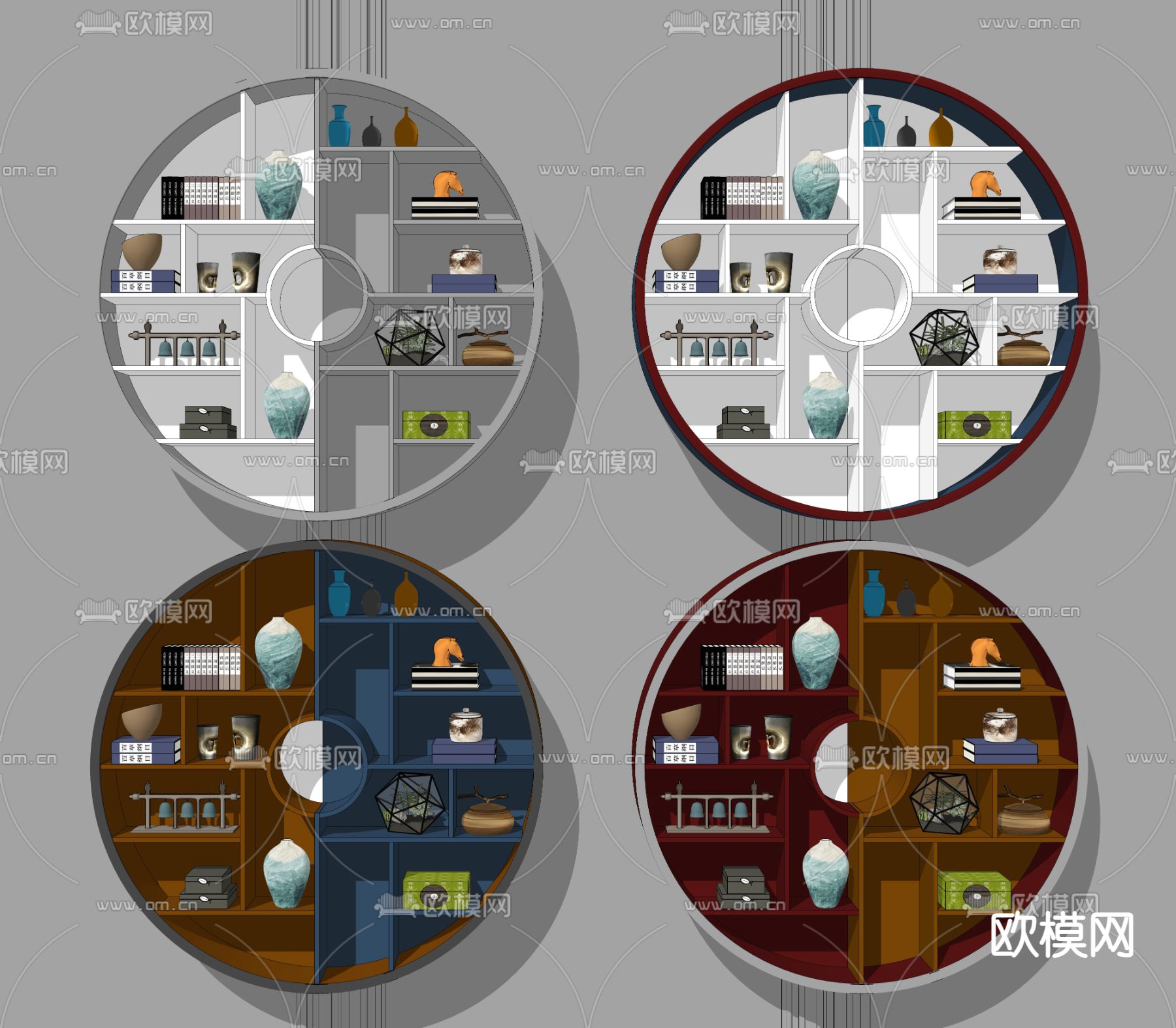 新中式圆形装饰架吊柜su模型下载（渲染图2）