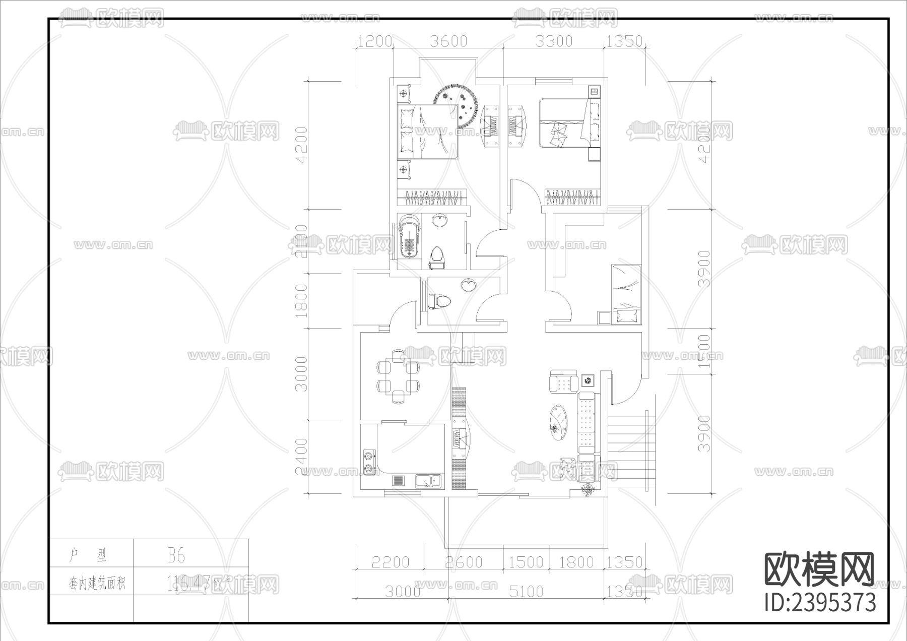 经典户型建筑设计cad施工图下载（渲染图7）