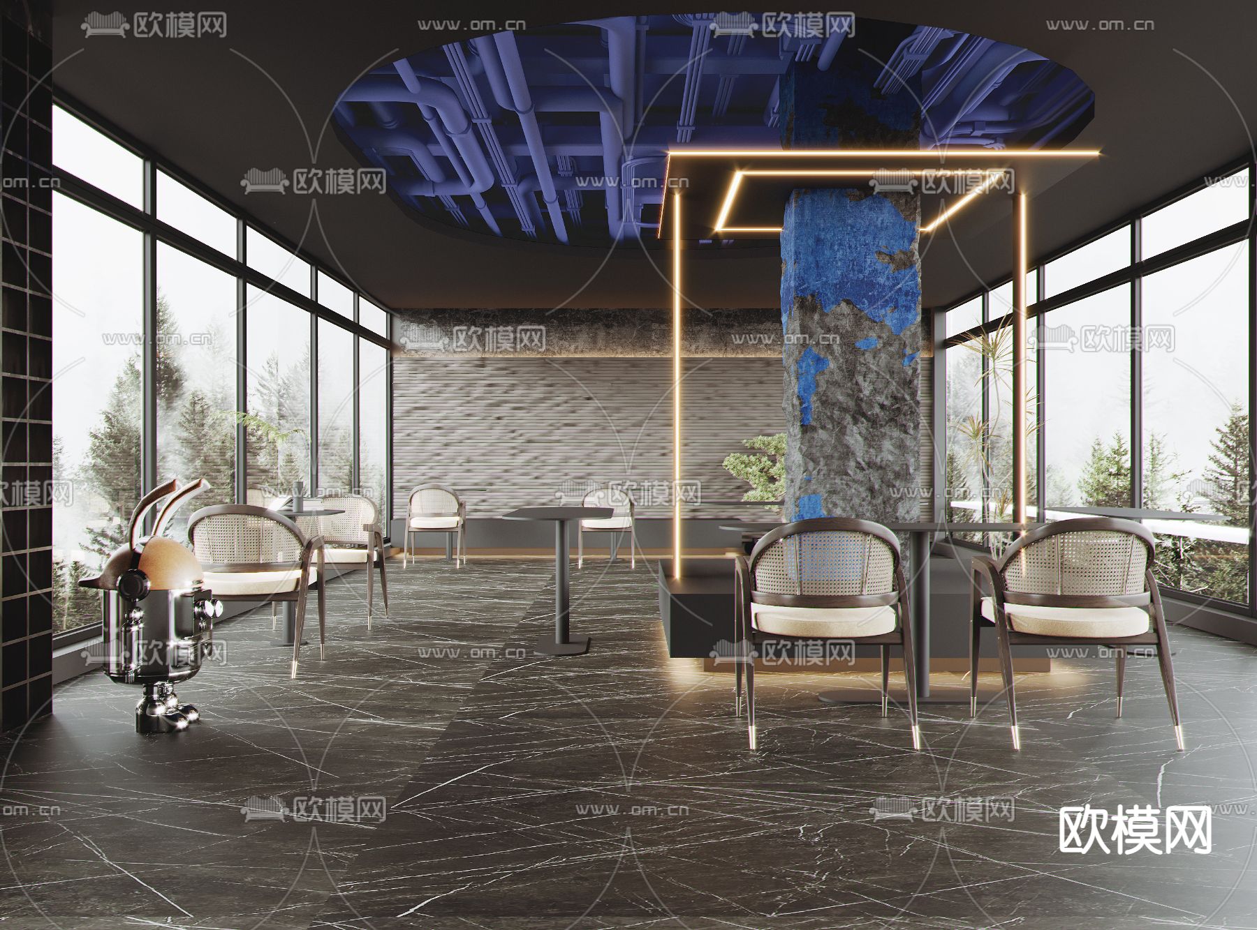 现代咖啡厅su模型下载（渲染图1）