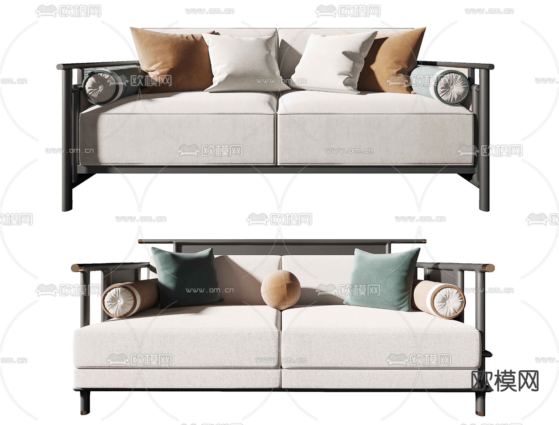 新中式双人沙发d模型下载