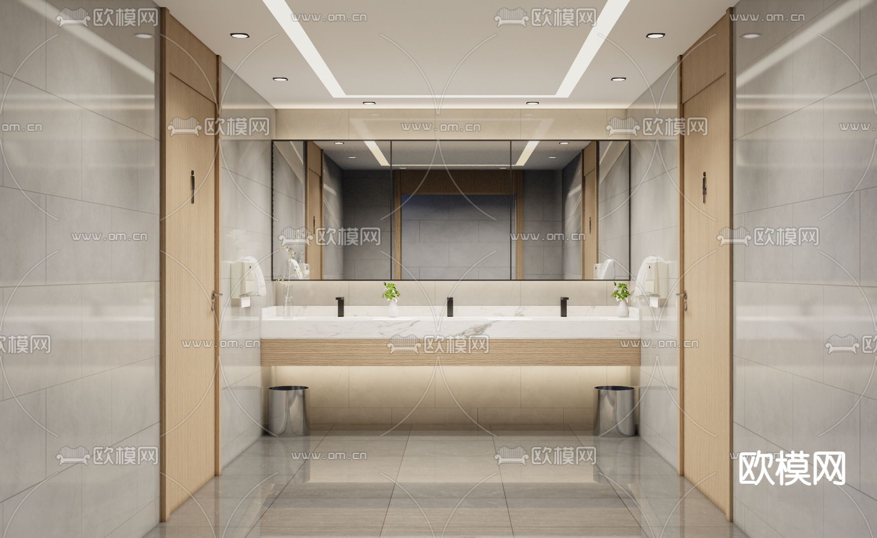 现代公共卫生间洗手区su模型下载（渲染图1）