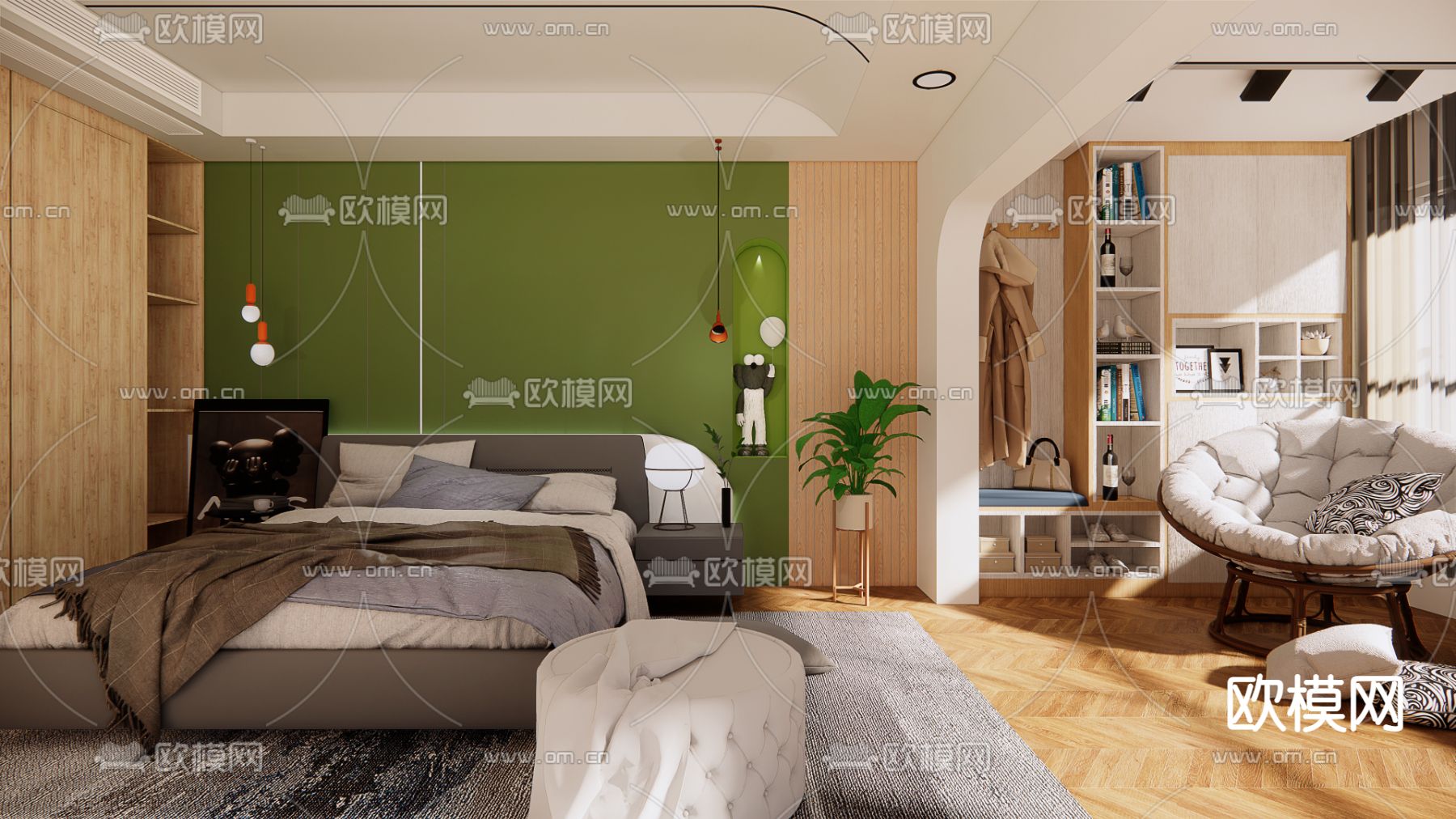 北欧卧室 主人房su模型下载（渲染图1）
