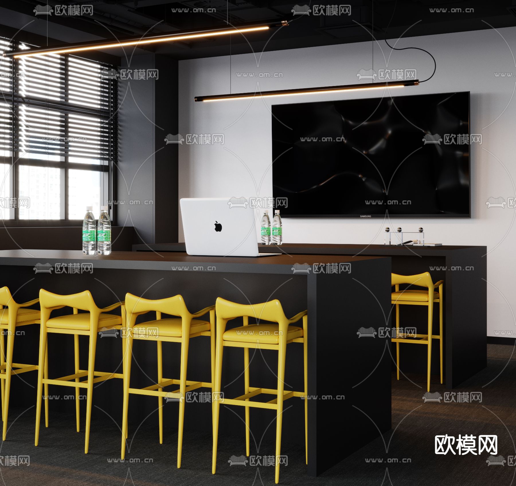 暗黑风茶水间 水吧区3d模型下载（渲染图2）