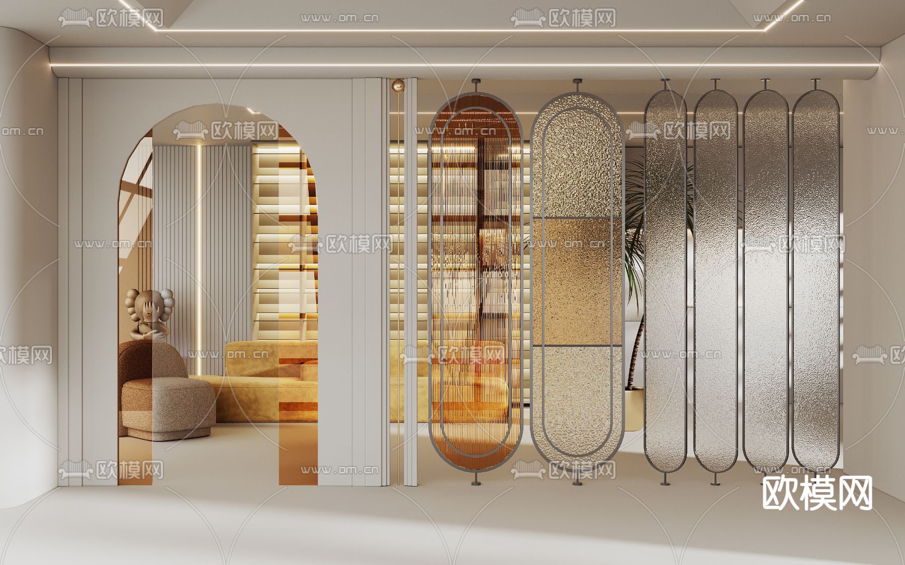 长虹玻璃屏风 隔断su模型下载（渲染图1）