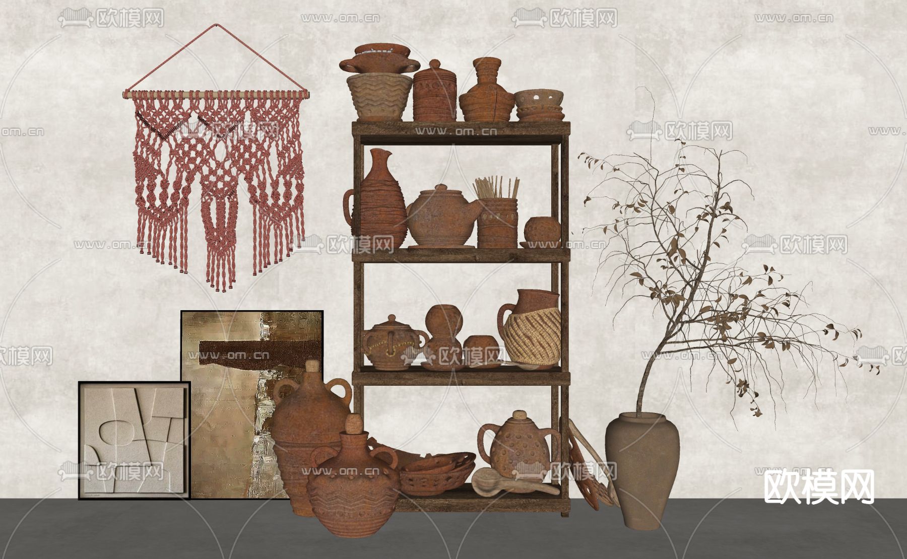 侘寂风陶罐 插花花瓶su模型下载（渲染图2）