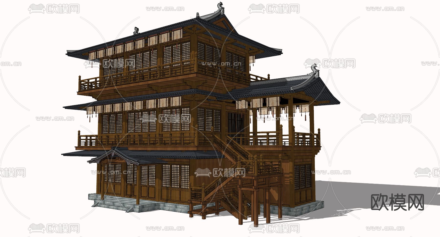 中式古建楼阁su模型