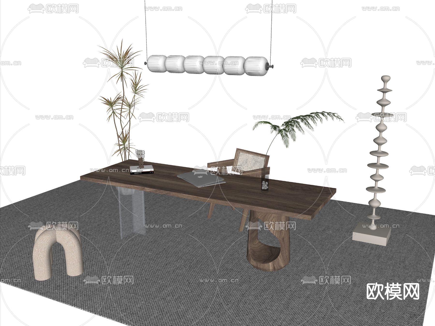 侘寂风书桌椅su模型下载（渲染图2）