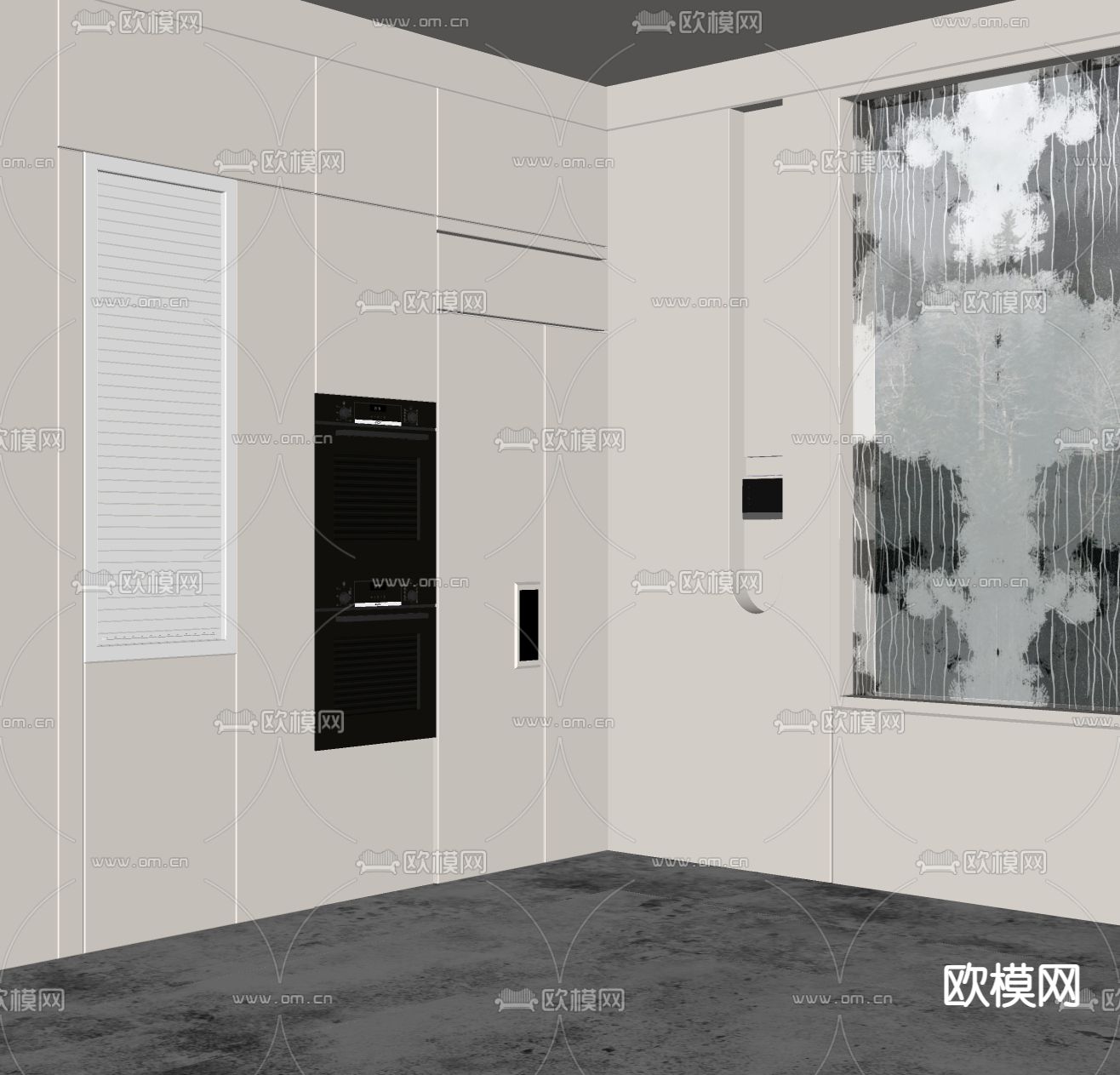 奶油风整装橱柜su模型下载（渲染图2）