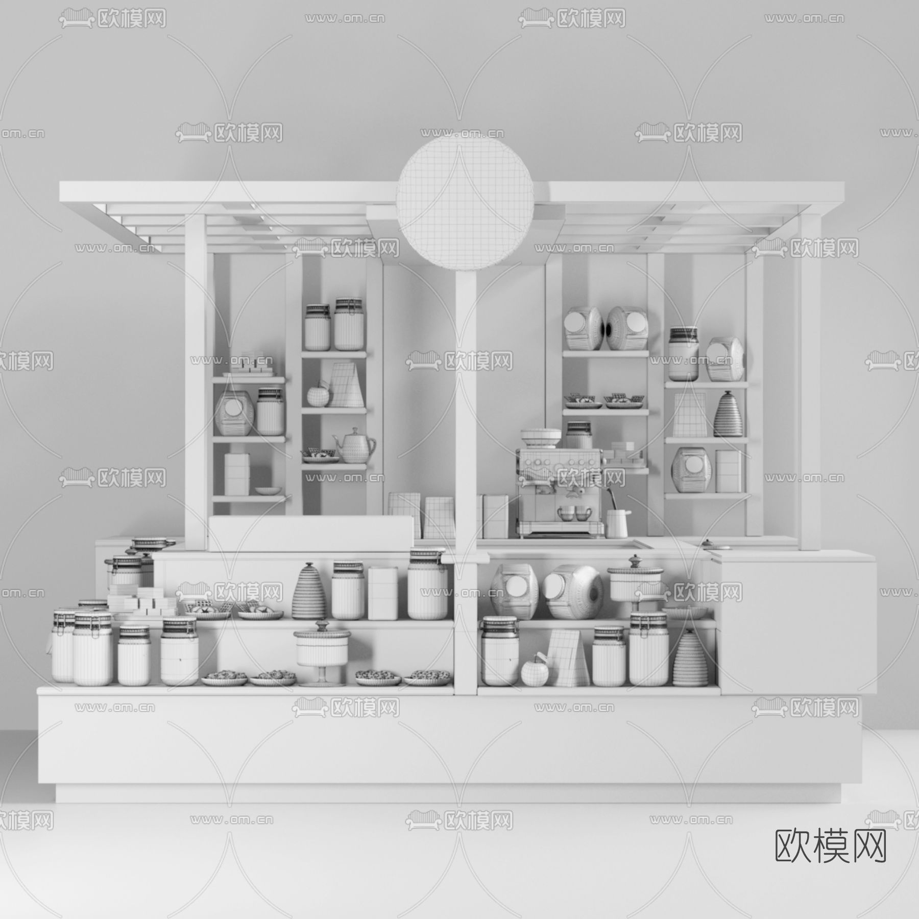 北欧超市甜点咖啡货架3d模型下载（渲染图3）