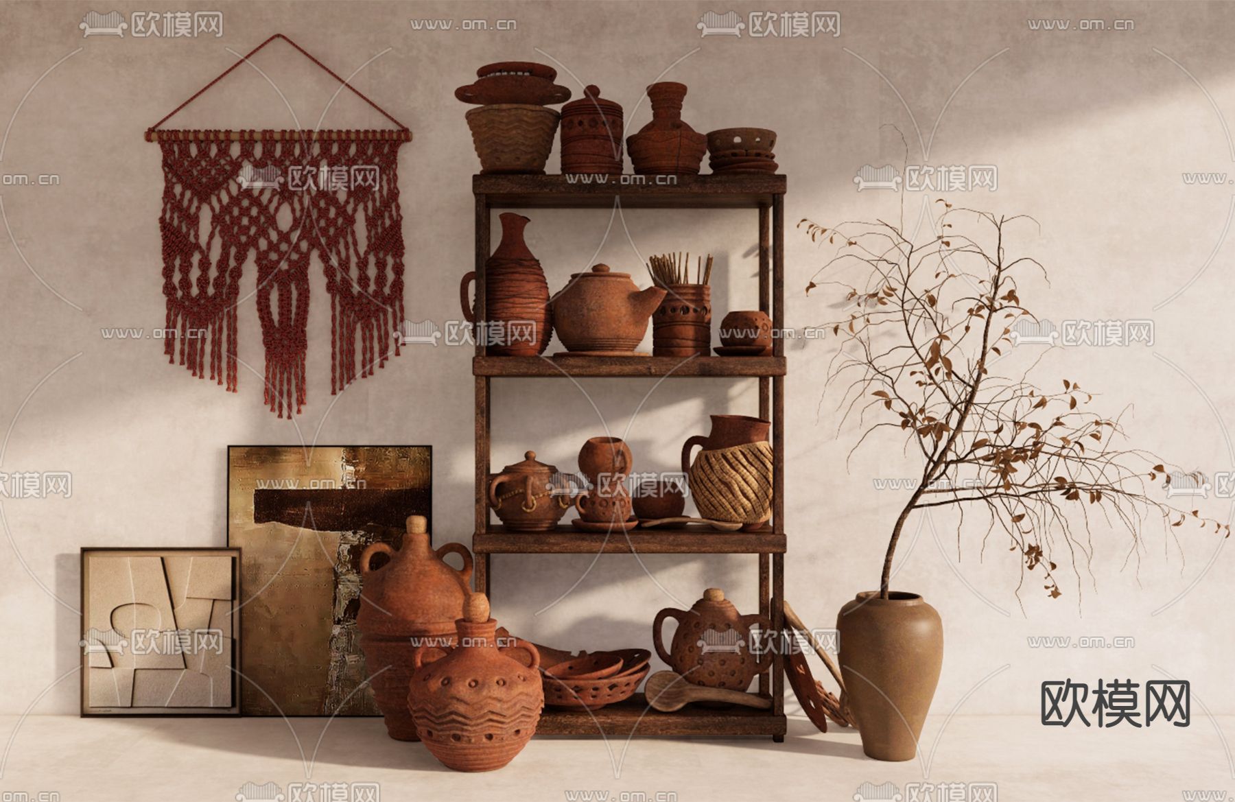 侘寂风陶罐 插花花瓶su模型下载（渲染图1）