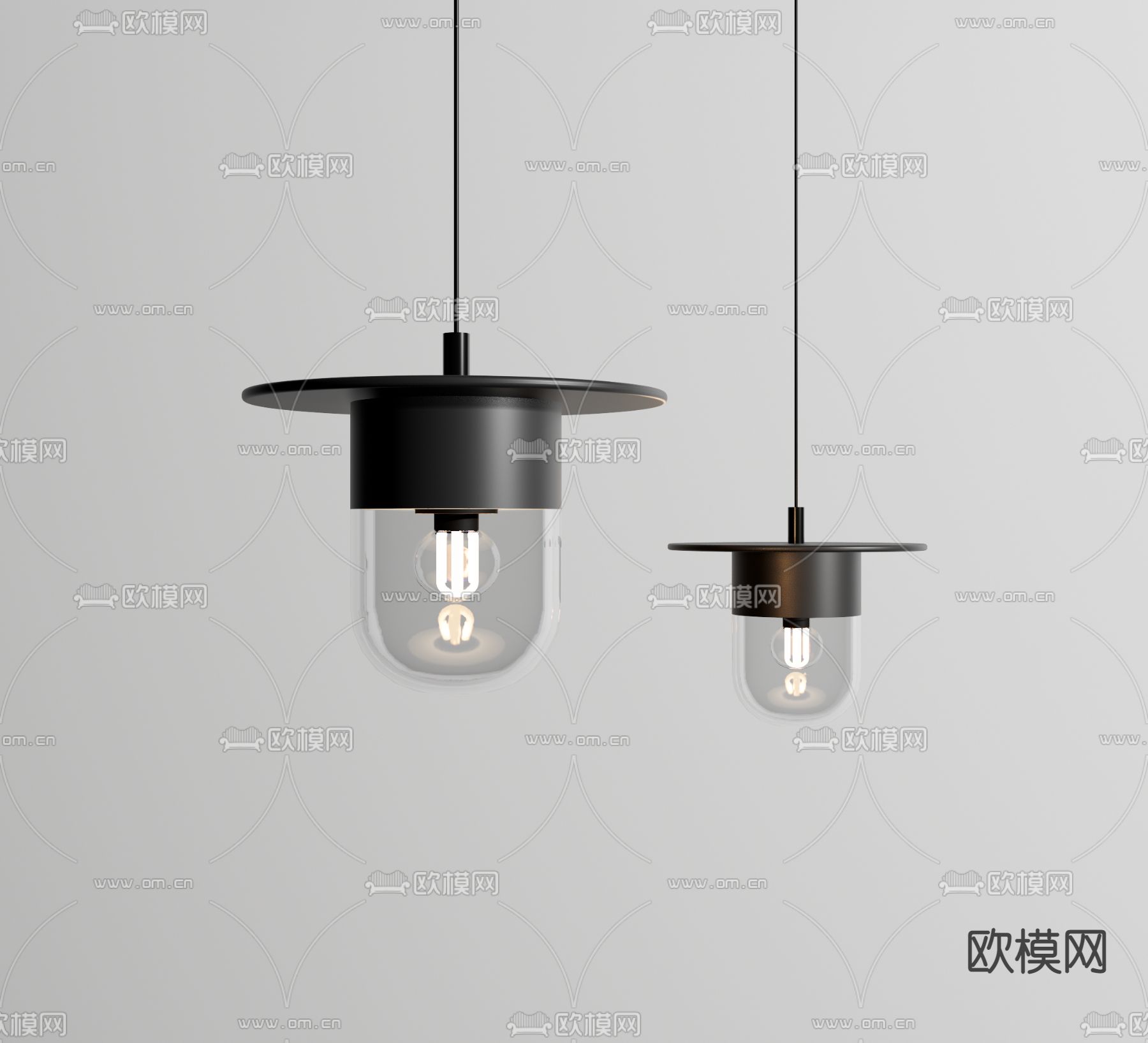 工业风玻璃吊灯su模型下载（渲染图1）