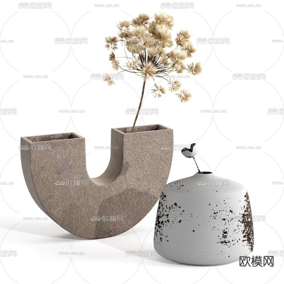 现代陶罐摆件3d模型下载
