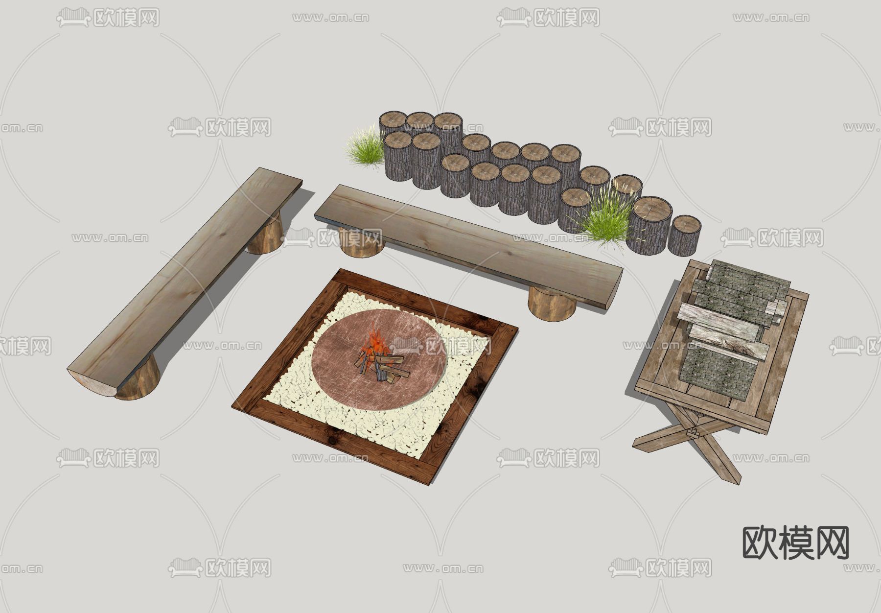 自然风 篝火营地小品su模型下载