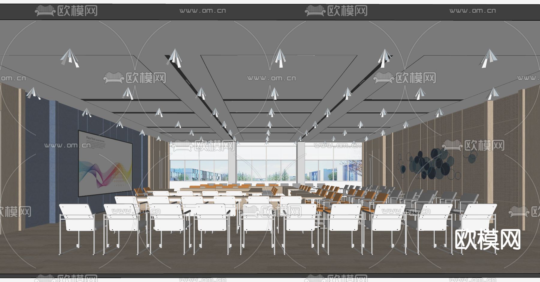 现代会议室 培训室su模型下载（渲染图2）