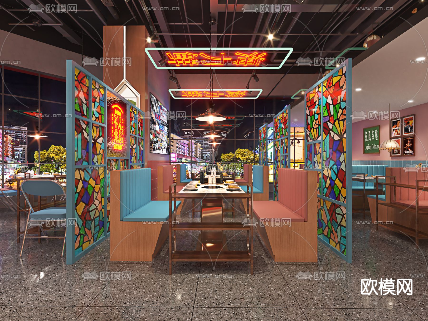 民国风港式火锅店3d模型下载（渲染图3）