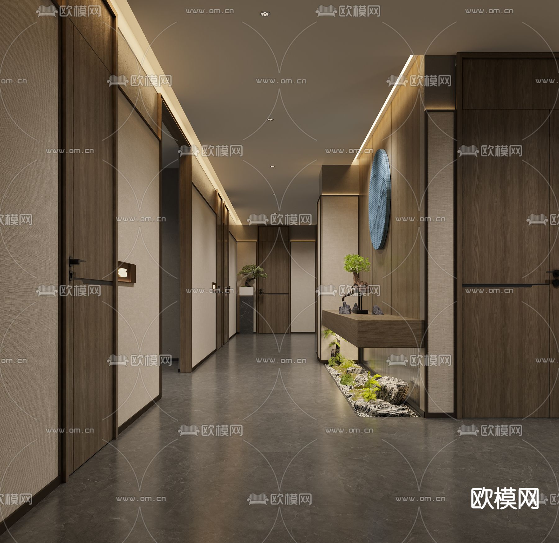 新中式酒店餐厅走廊过道3d模型下载（渲染图2）