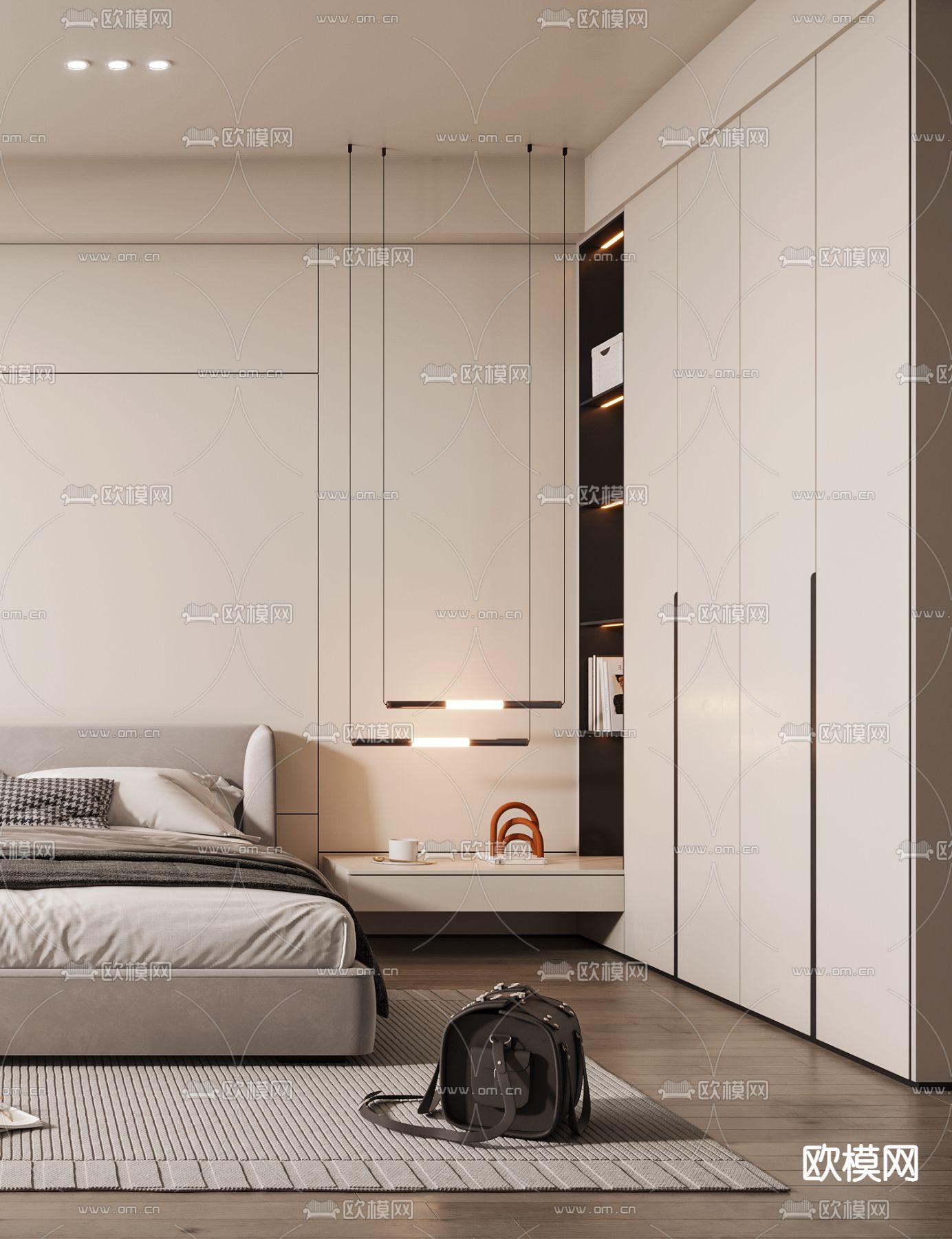 现代卧室 次卧3d模型下载（渲染图2）
