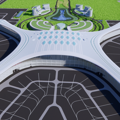  现代机场鸟瞰su模型 