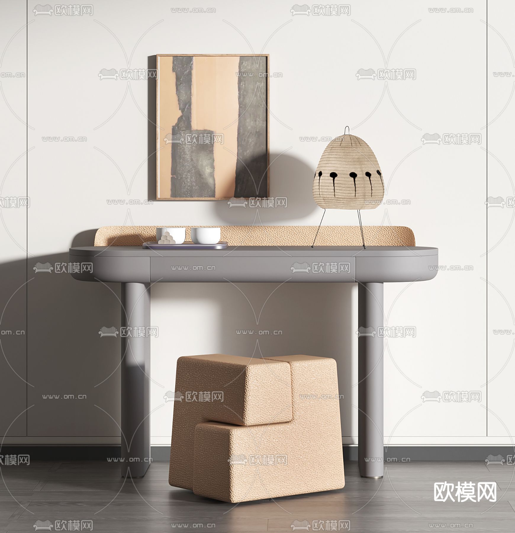 现代梳妆台su模型下载（渲染图1）