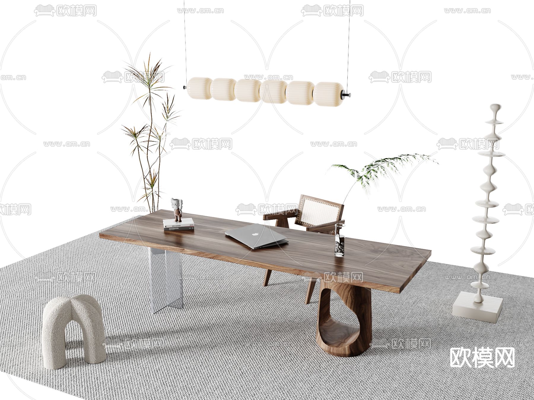 侘寂风书桌椅su模型下载（渲染图1）