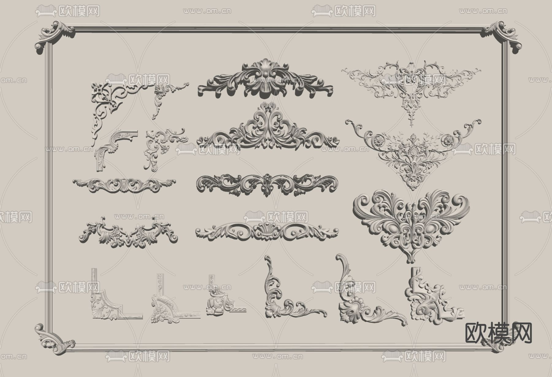 欧式石膏雕刻雕花su模型下载（渲染图2）