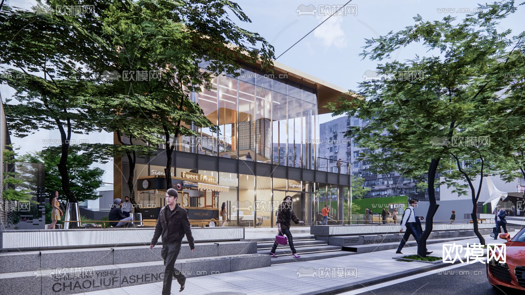 轻奢网红商业示范区su模型下载（渲染图7）