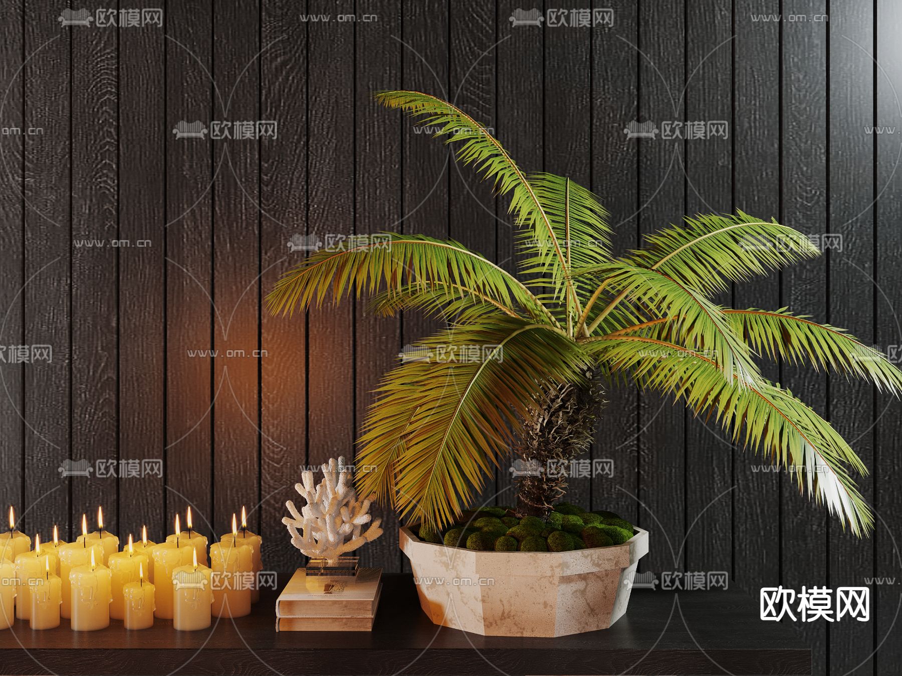 新中式烛台灯 盆栽3d模型下载