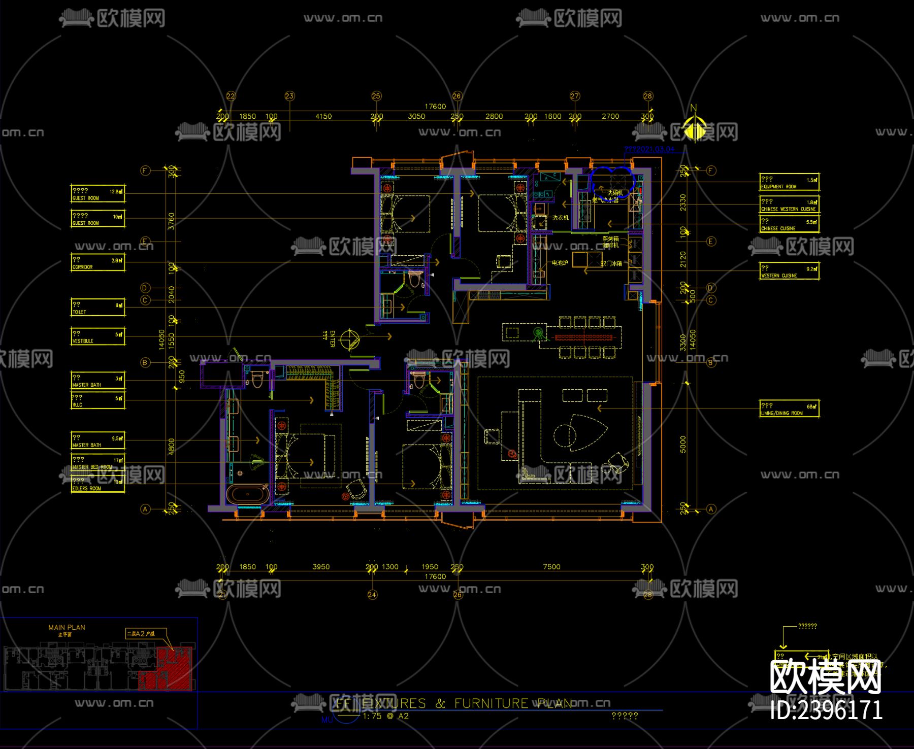 大平层样板间设计cad施工图-免费3dmax模型库-欧模网
