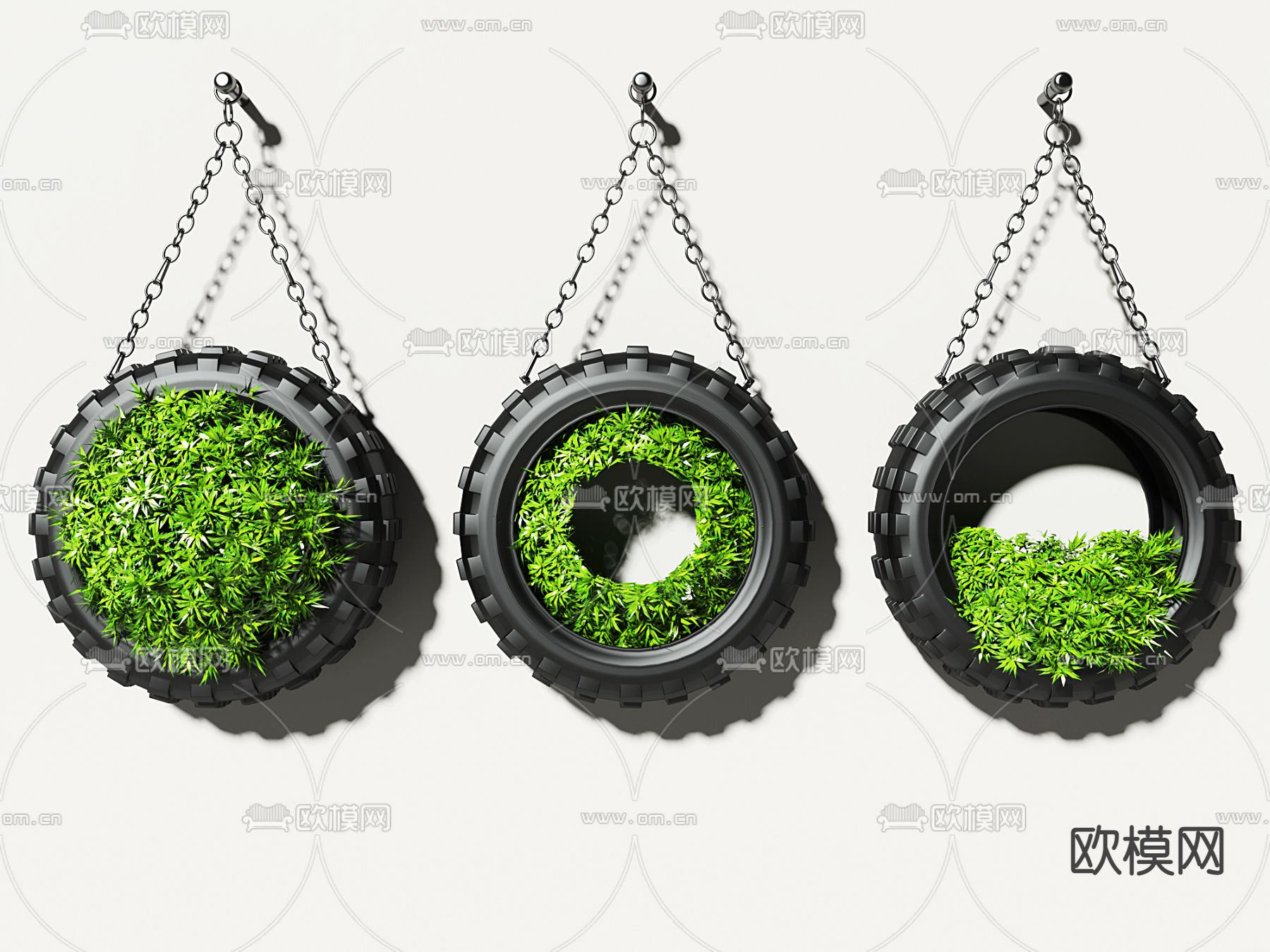 工业风轮胎绿植 吊篮su模型下载（渲染图2）