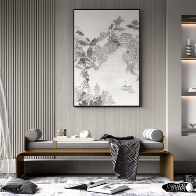  新中式床尾凳 脚踏su模型 