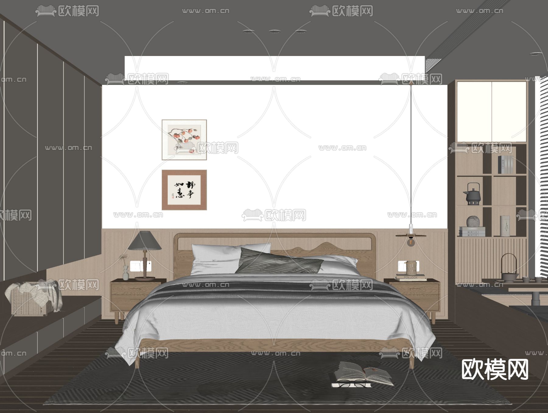 日式卧室 主人房su模型下载（渲染图2）
