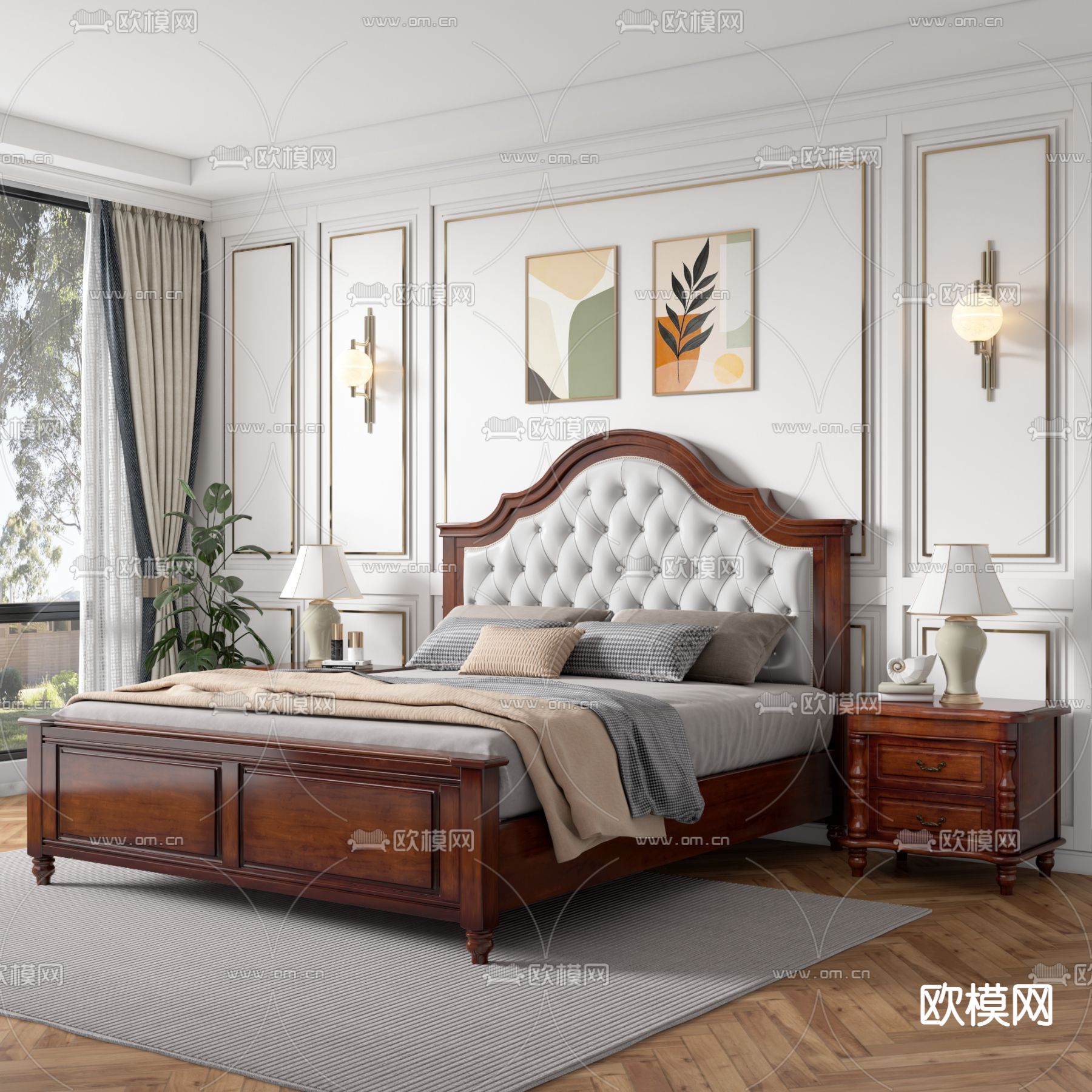 美式双人床3d模型下载