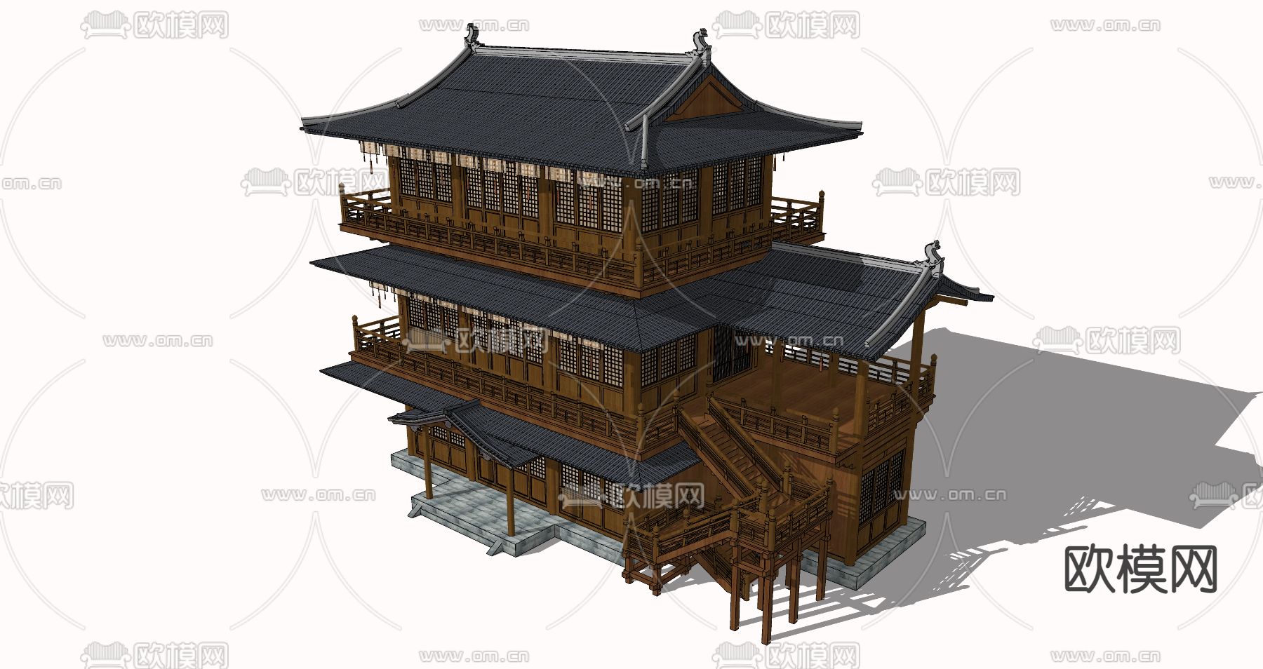 中式古建楼阁su模型