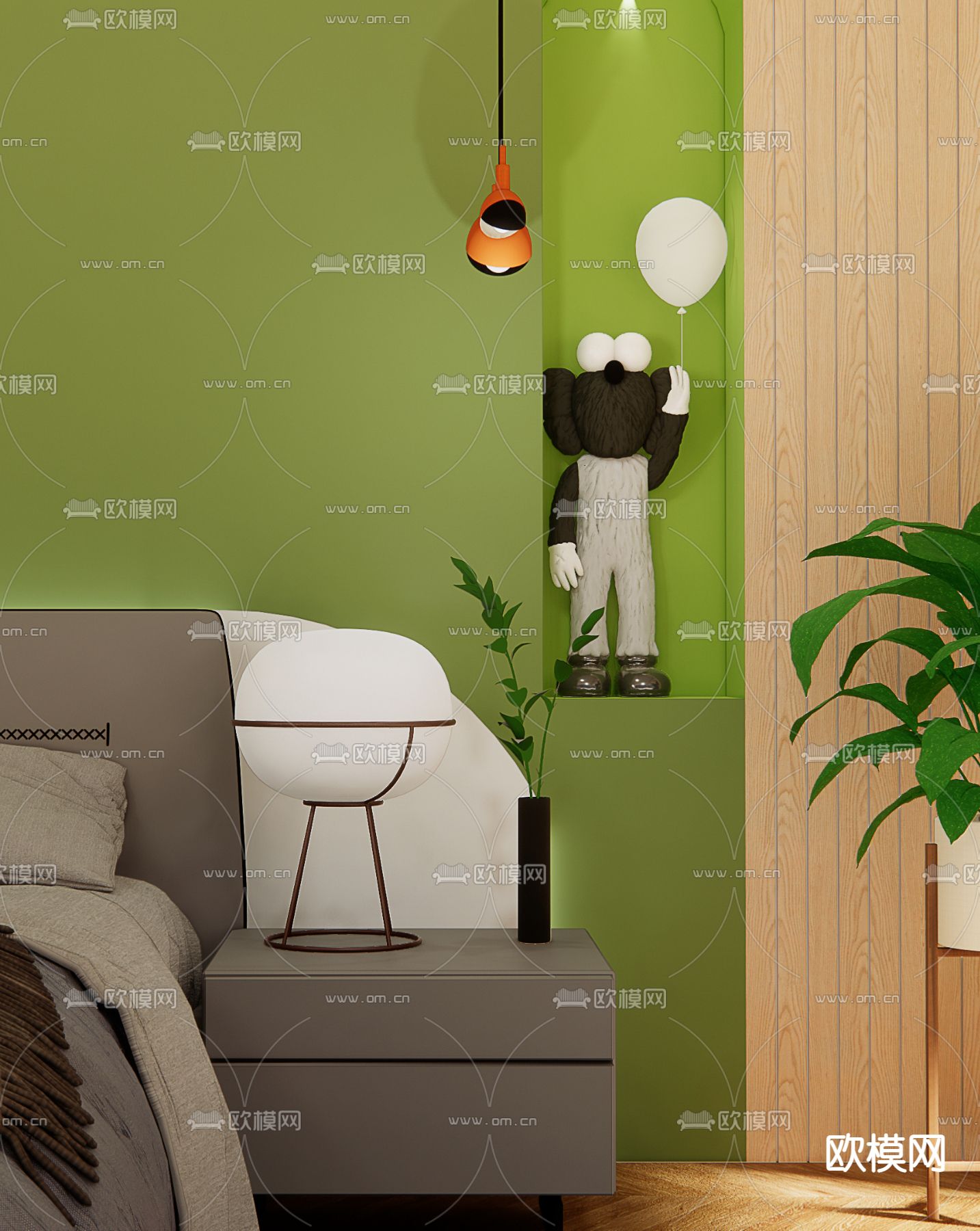 北欧卧室 主人房su模型下载（渲染图3）