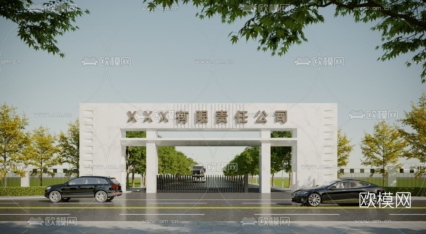 现代厂区大门入口门面3d模型下载