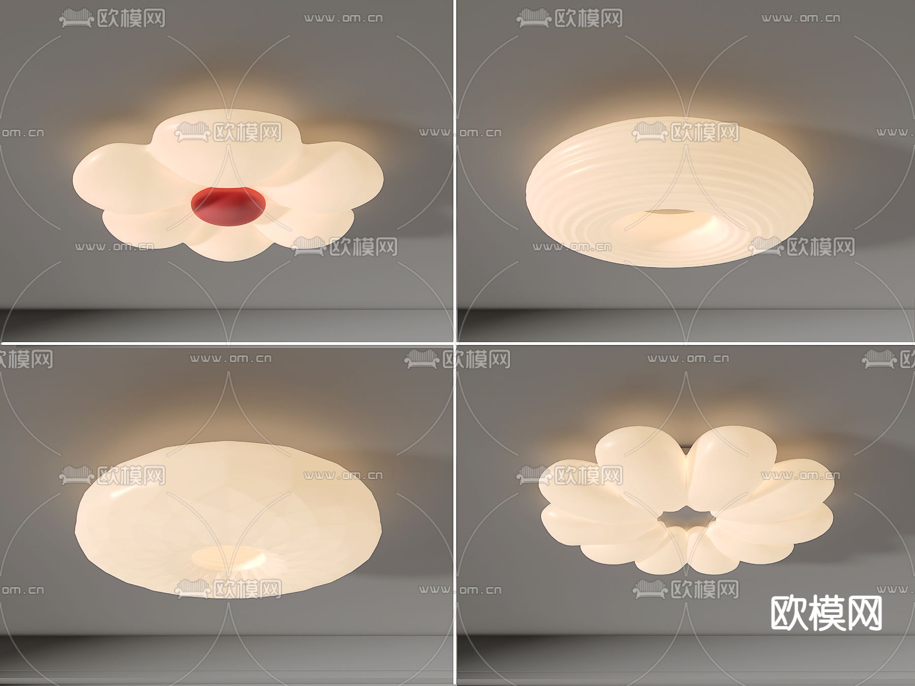 奶油风吸顶灯su模型下载（渲染图1）