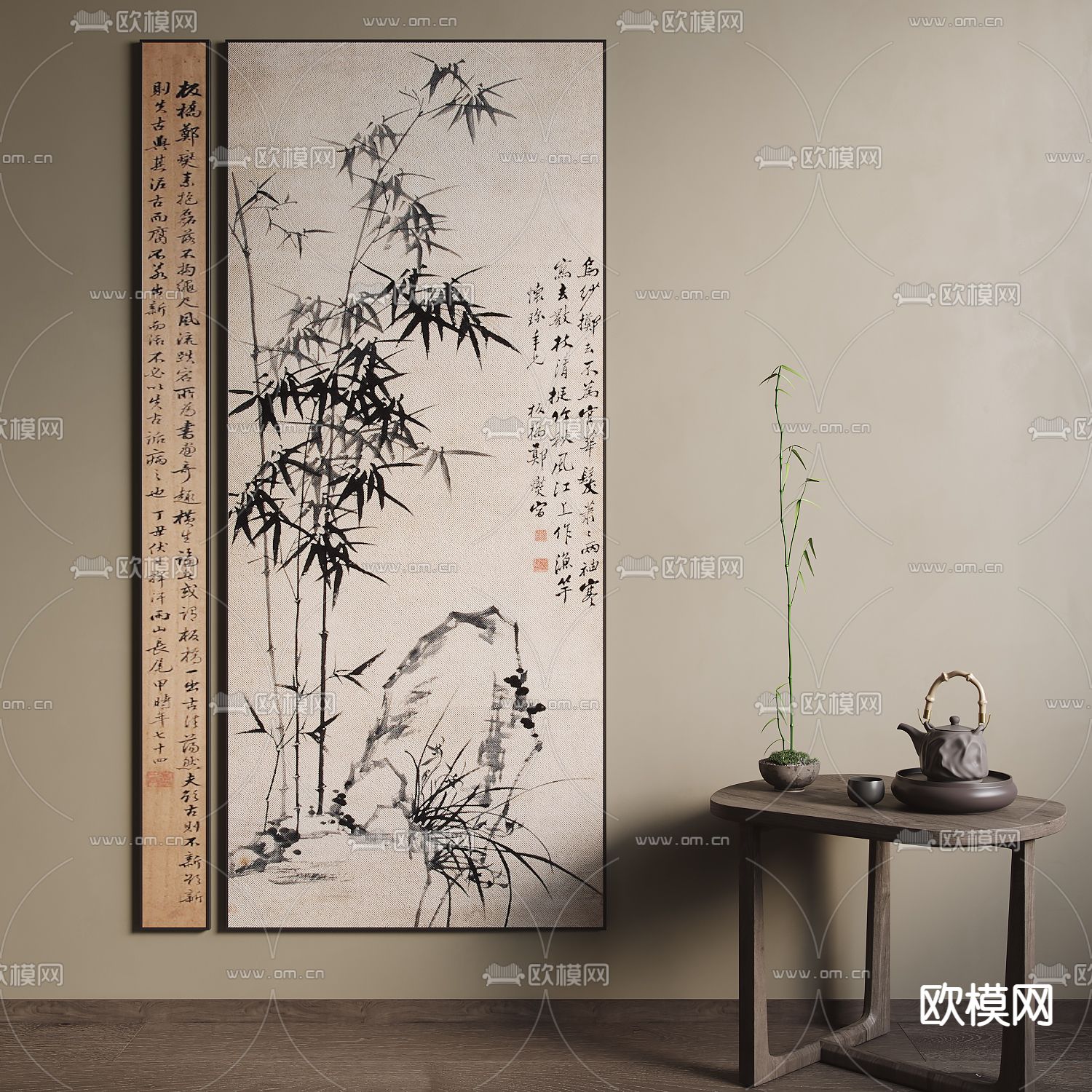 新中式水墨竹子装饰画 挂画su模型下载_ID12223991_sketchup模型下载-欧模网