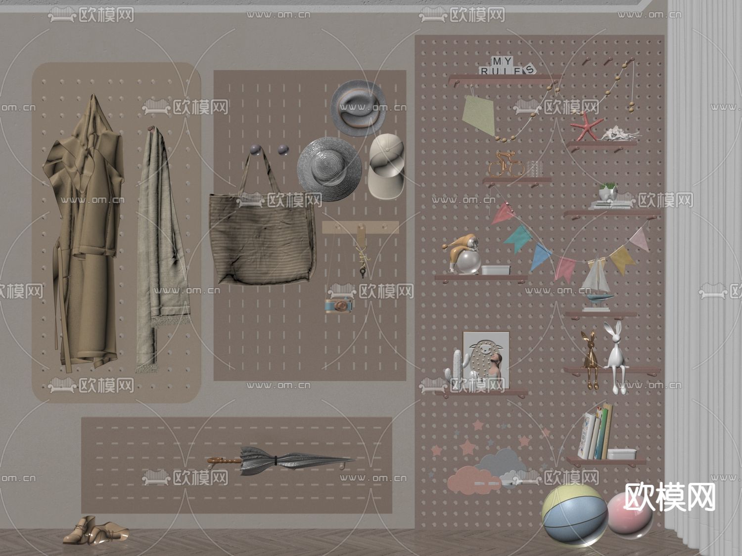 现代洞洞板搁板 壁架su模型下载（渲染图2）