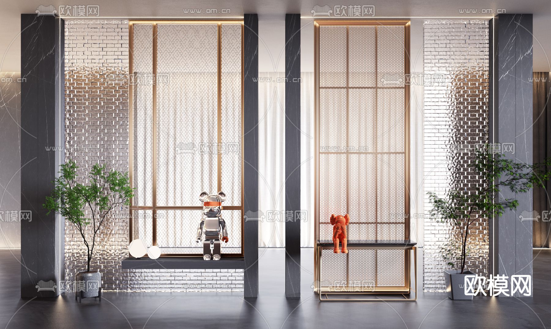 轻奢网格屏风 隔断3d模型下载（渲染图1）