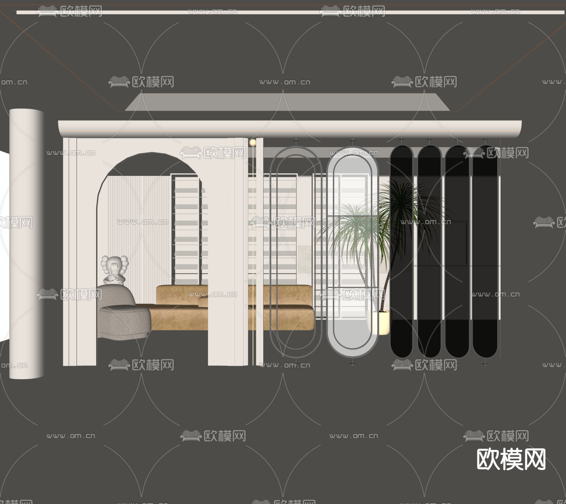 长虹玻璃屏风 隔断su模型下载（渲染图2）