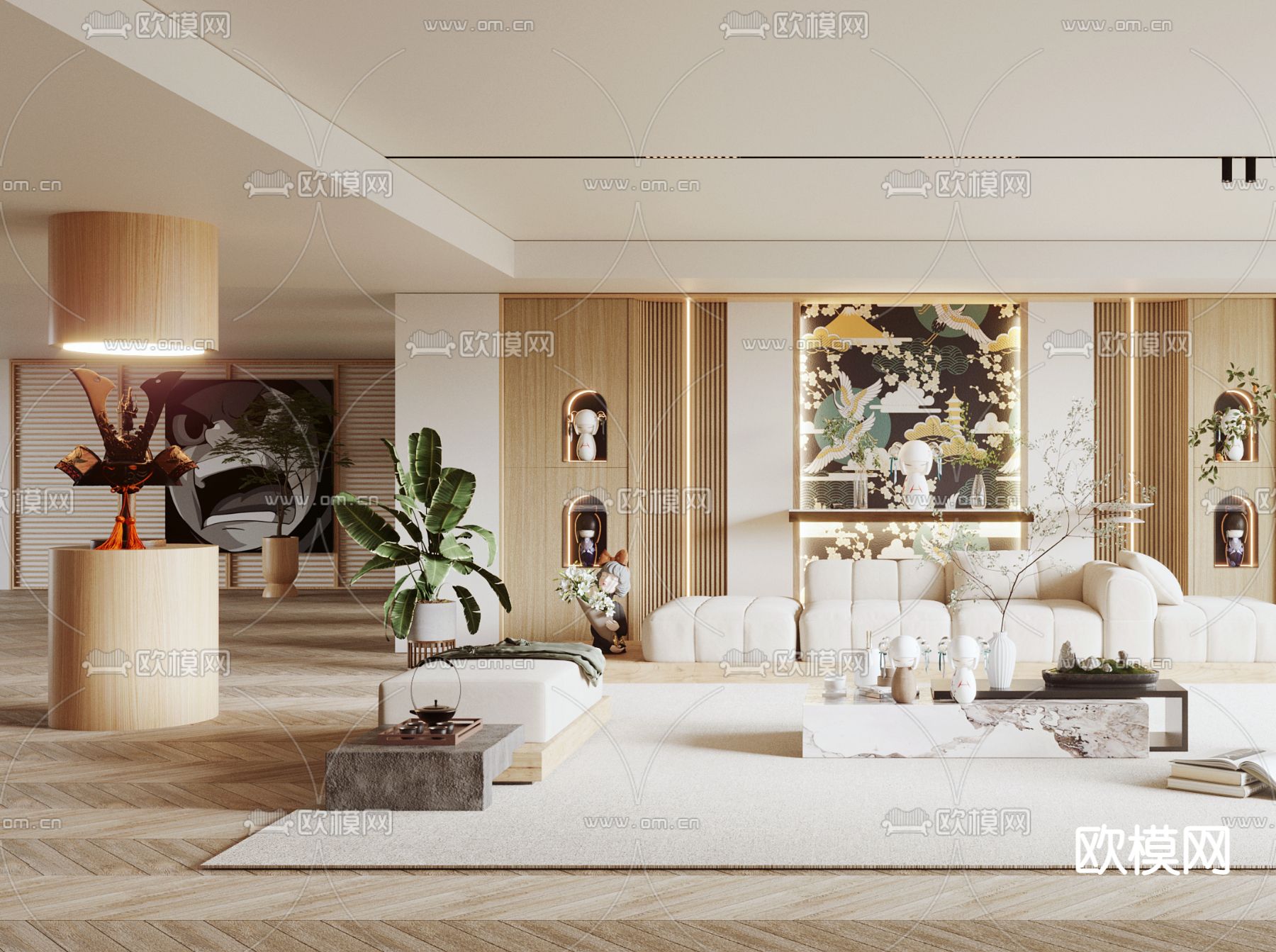 日式客厅3d模型下载（渲染图2）