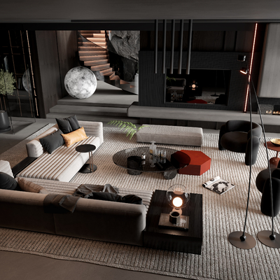  Minotti 沙发茶几组合su模型 
