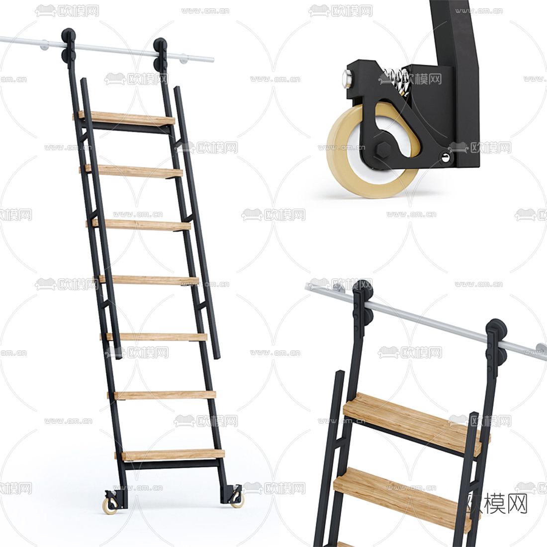 现代图书馆梯子3d模型下载（渲染图1）
